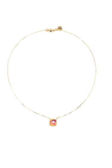 Mini Crystal Glow Square Necklace - Gold Strawberry