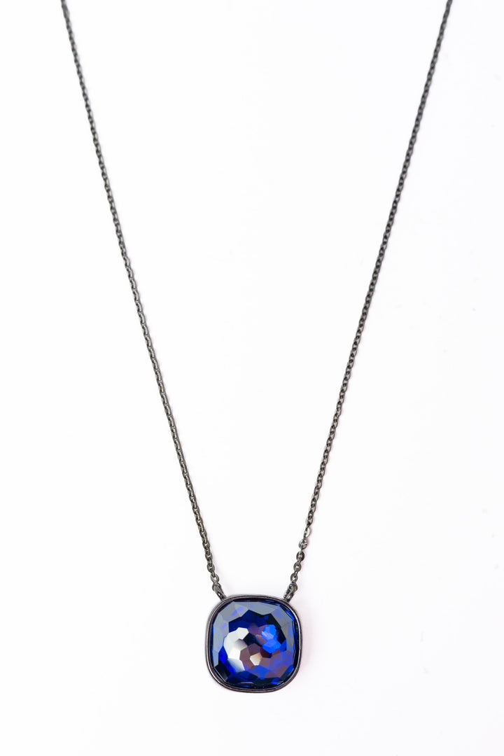 Crystal Glow Square Necklace - Gunmetal Midnight