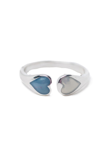 Saltwater Glow Heart Ring - Silver Night Sky