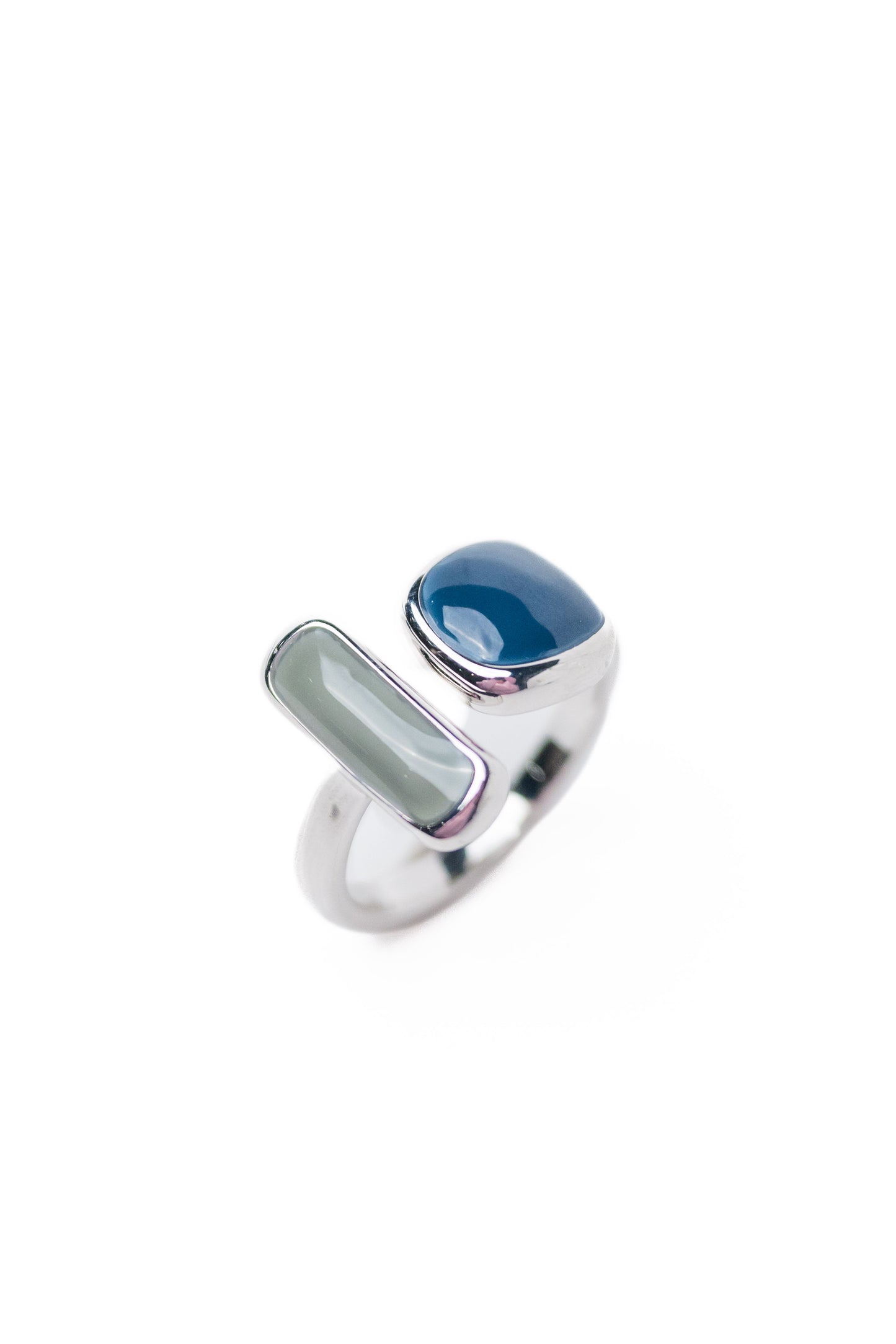 Saltwater Glow Square Rectangle Ring - Silver Night Sky
