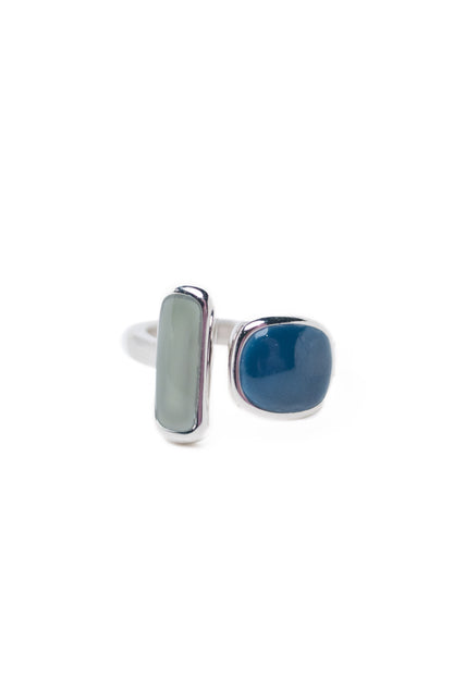 Saltwater Glow Square Rectangle Ring - Silver Night Sky