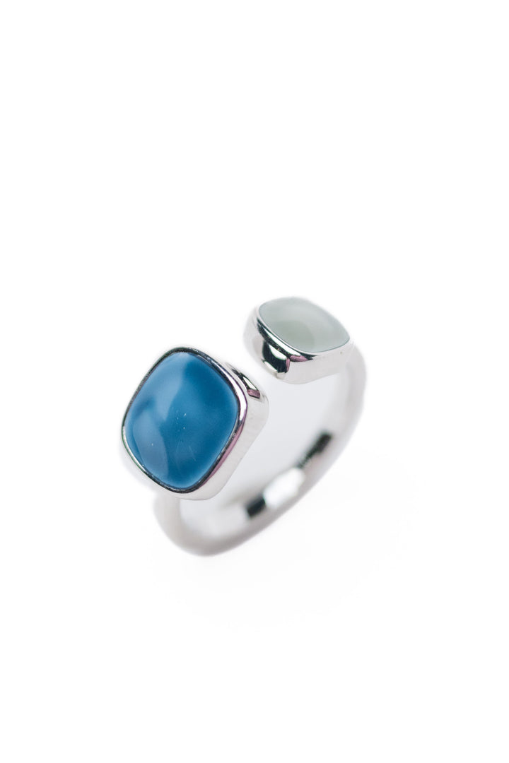 Saltwater Glow Double Square Ring - Silver Night Sky