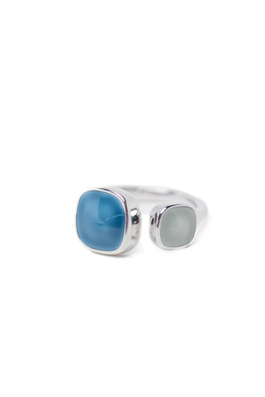 Saltwater Glow Double Square Ring - Silver Night Sky