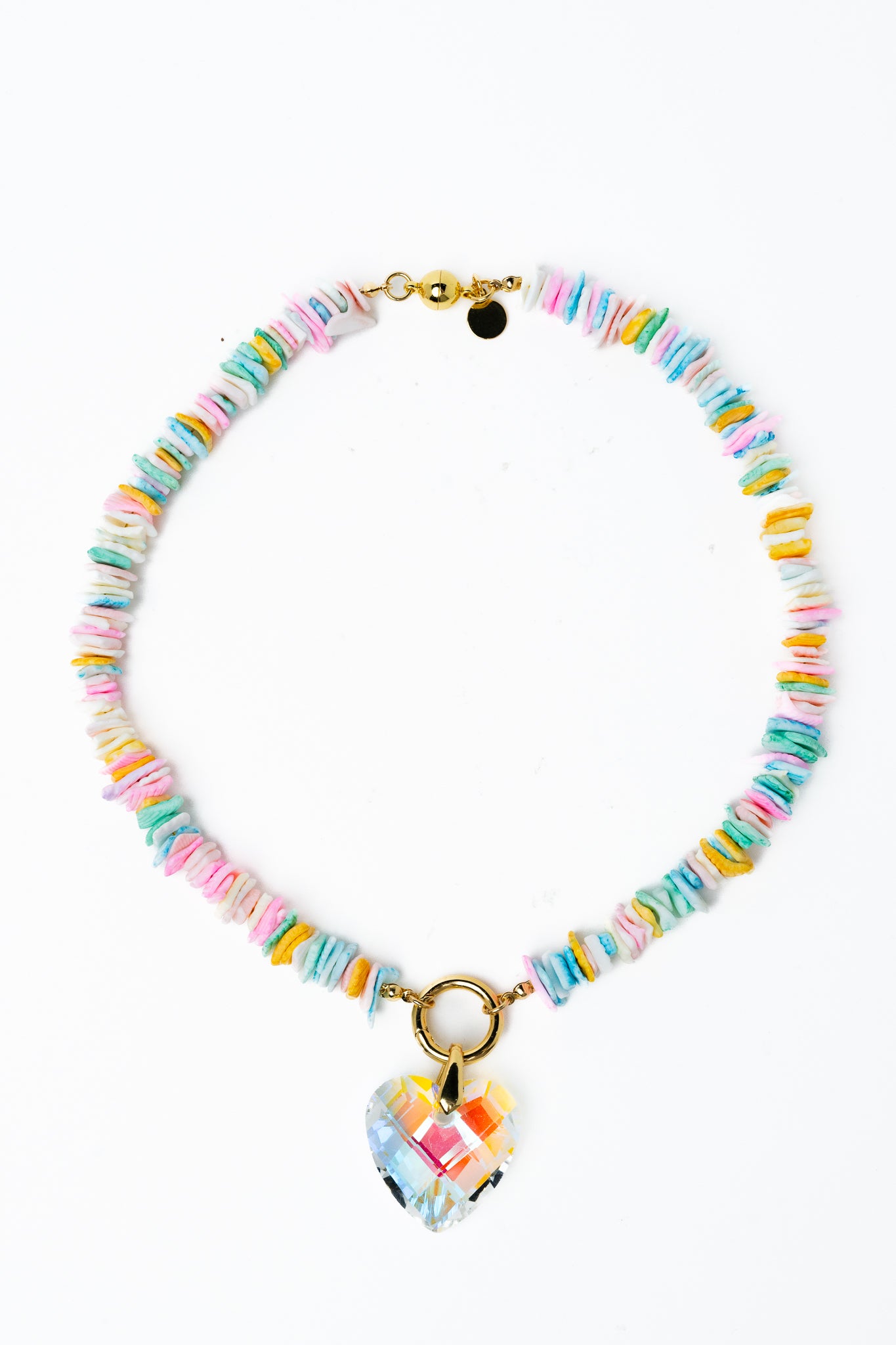 Crystal Heart Necklace - Gold Pink Multi