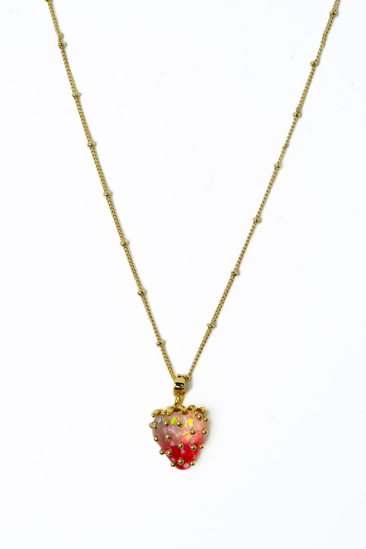 Berry Queen Necklace - Gold Strawberry Sparkle
