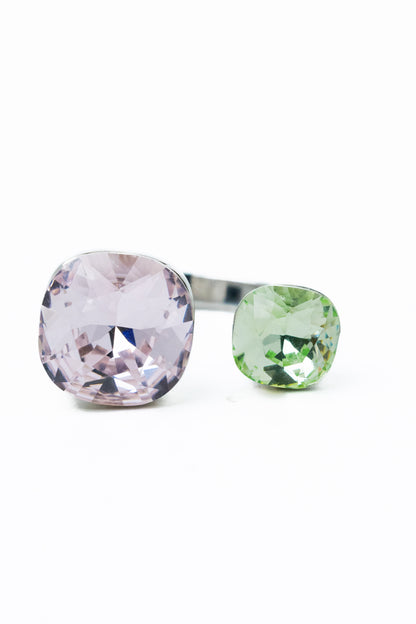 Sunday Bloom Ring Square - Silver Kiwi Tickle Me Pink