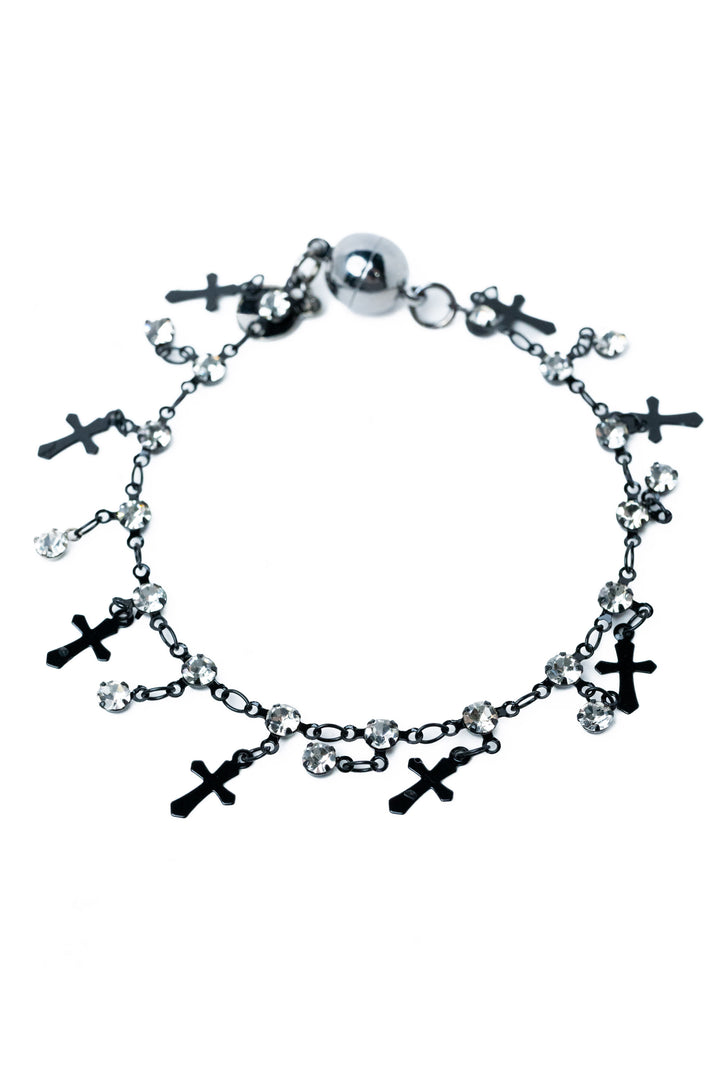 Onyx Cross Bracelet - Metallic Black