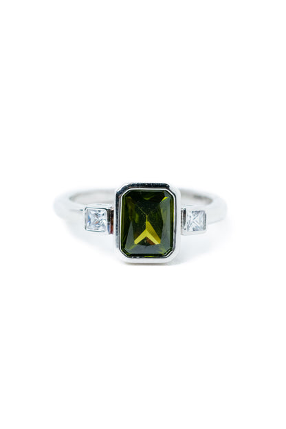 Crystal Journey Ring - Silver Olive