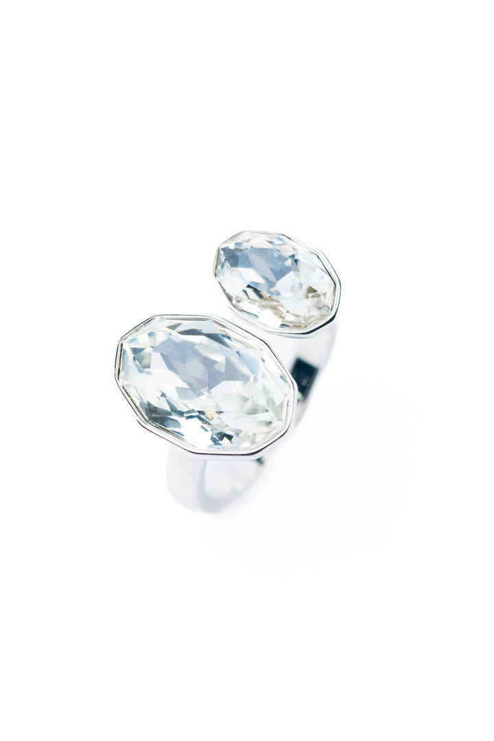 Coffee Break Double Oval Ring - Silver Clear