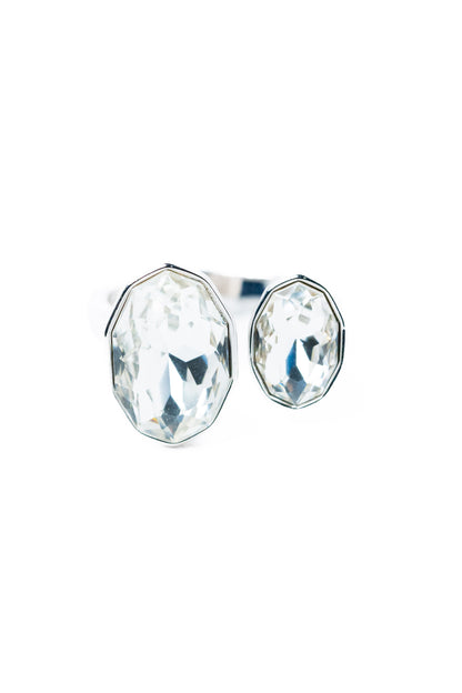 Coffee Break Double Oval Ring - Silver Clear