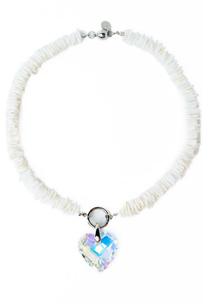 Crystal Heart Necklace - Silver White
