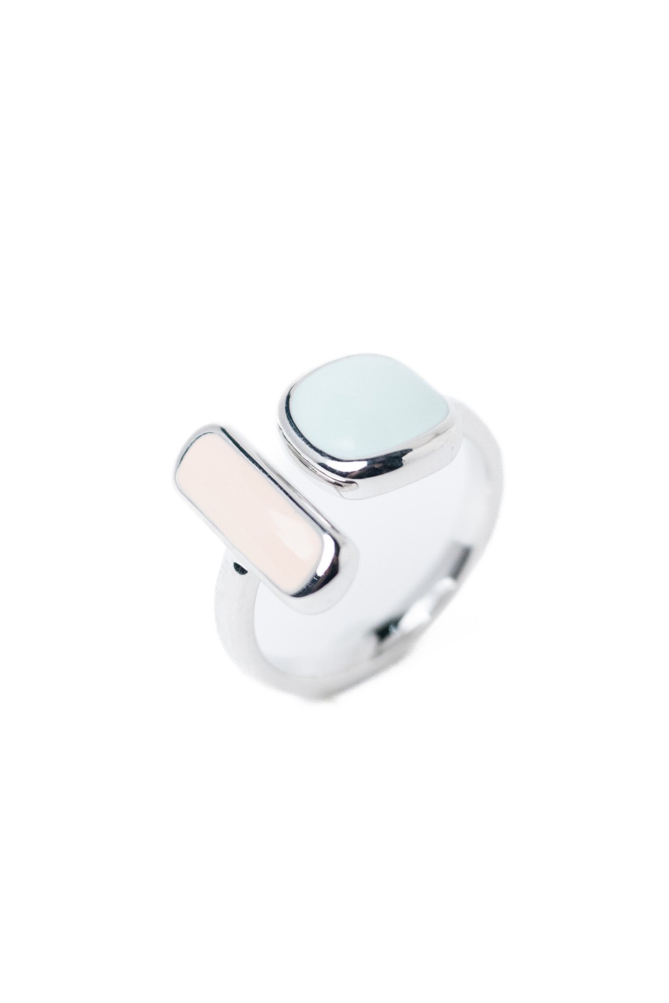 Saltwater Glow Square Rectangle Ring - Silver Pastel Dream