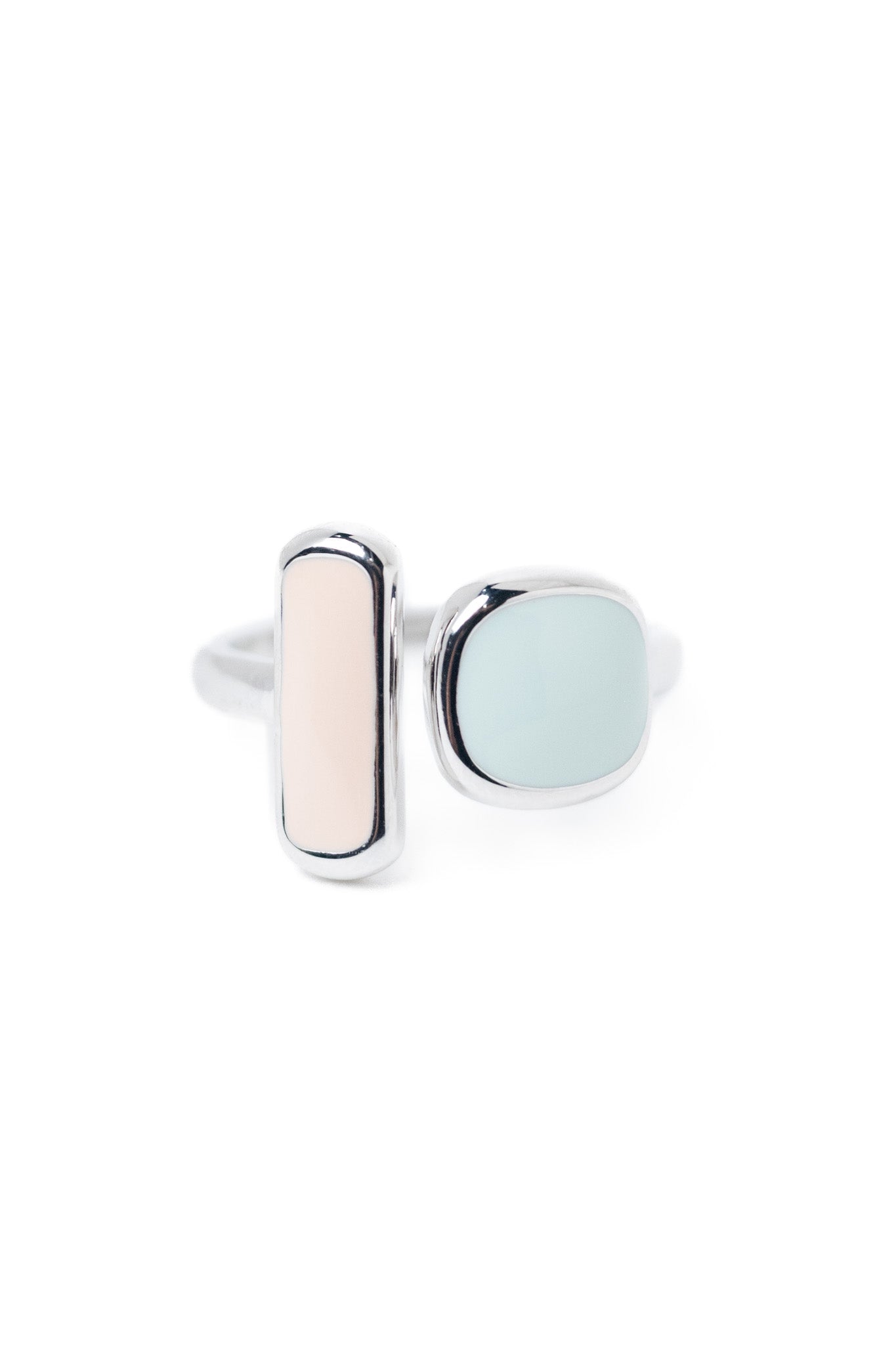 Saltwater Glow Square Rectangle Ring - Silver Pastel Dream