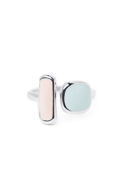 Saltwater Glow Square Rectangle Ring - Silver Pastel Dream