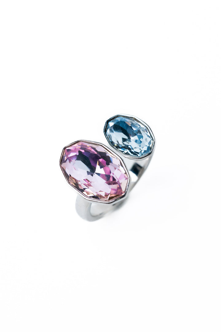 Coffee Break Ring Double Oval - Silver Petal Ice Blue