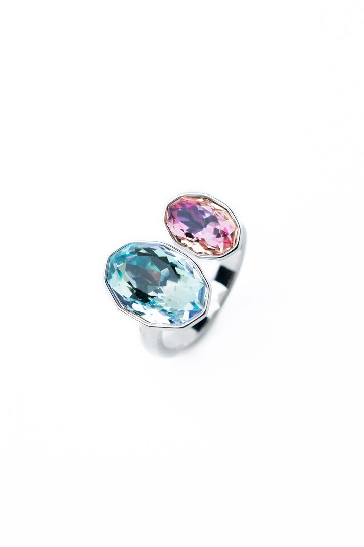 Coffee Break Ring Double Oval - Silver Sky Petal