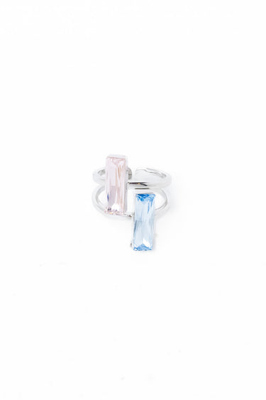 Coffee Break Double Rectangle Ring - Silver Pink Ocean