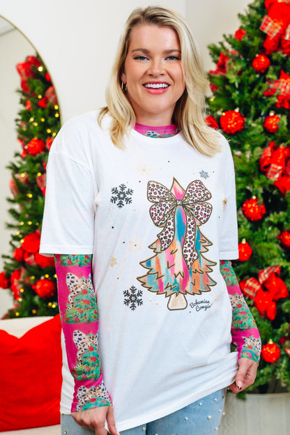 Leopard Bow Christmas Tree Tee