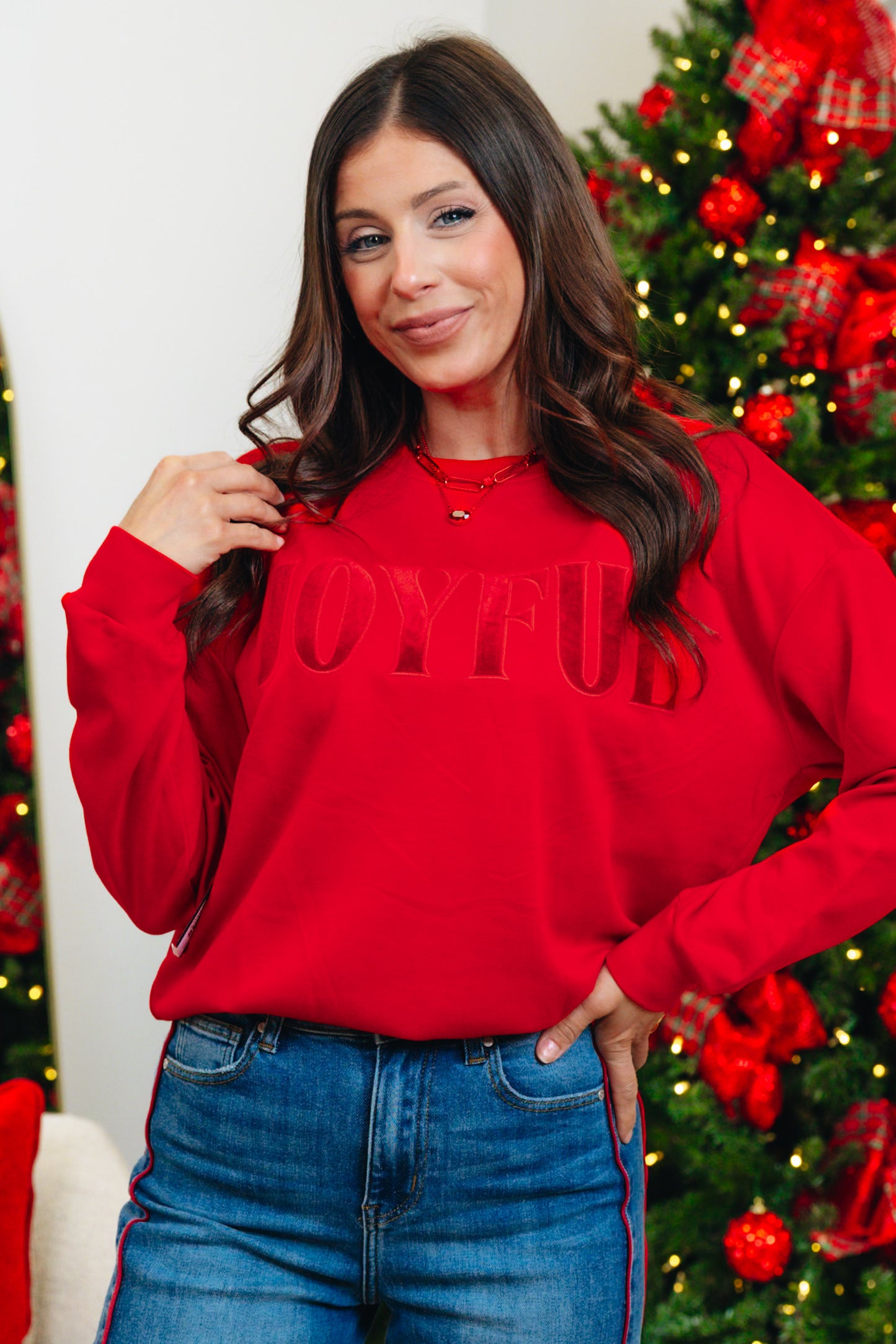 Joyful Velvet Patch Luxe Pullover