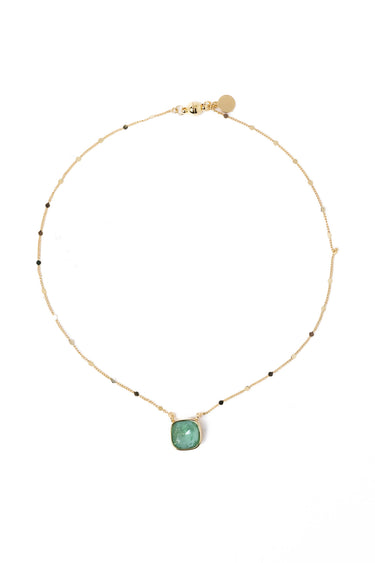 Mini Crystal Glow Square Necklace - Matcha