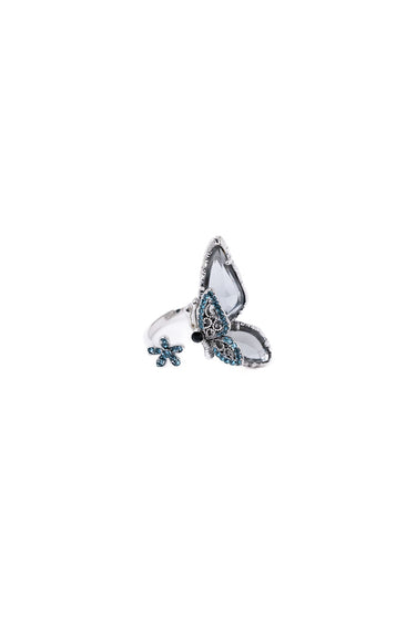 Tropical Butterfly Ring - Silver Cobalt