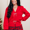 Ribbing Cutting Cardigan - Red