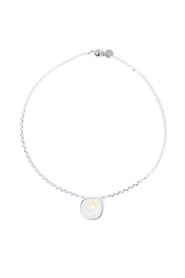Crystal Glow Square Necklace - Liquid Metallic Pearl White Snow