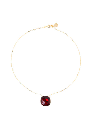 Crystal Glow Square Necklace - Gold Ruby Kiss