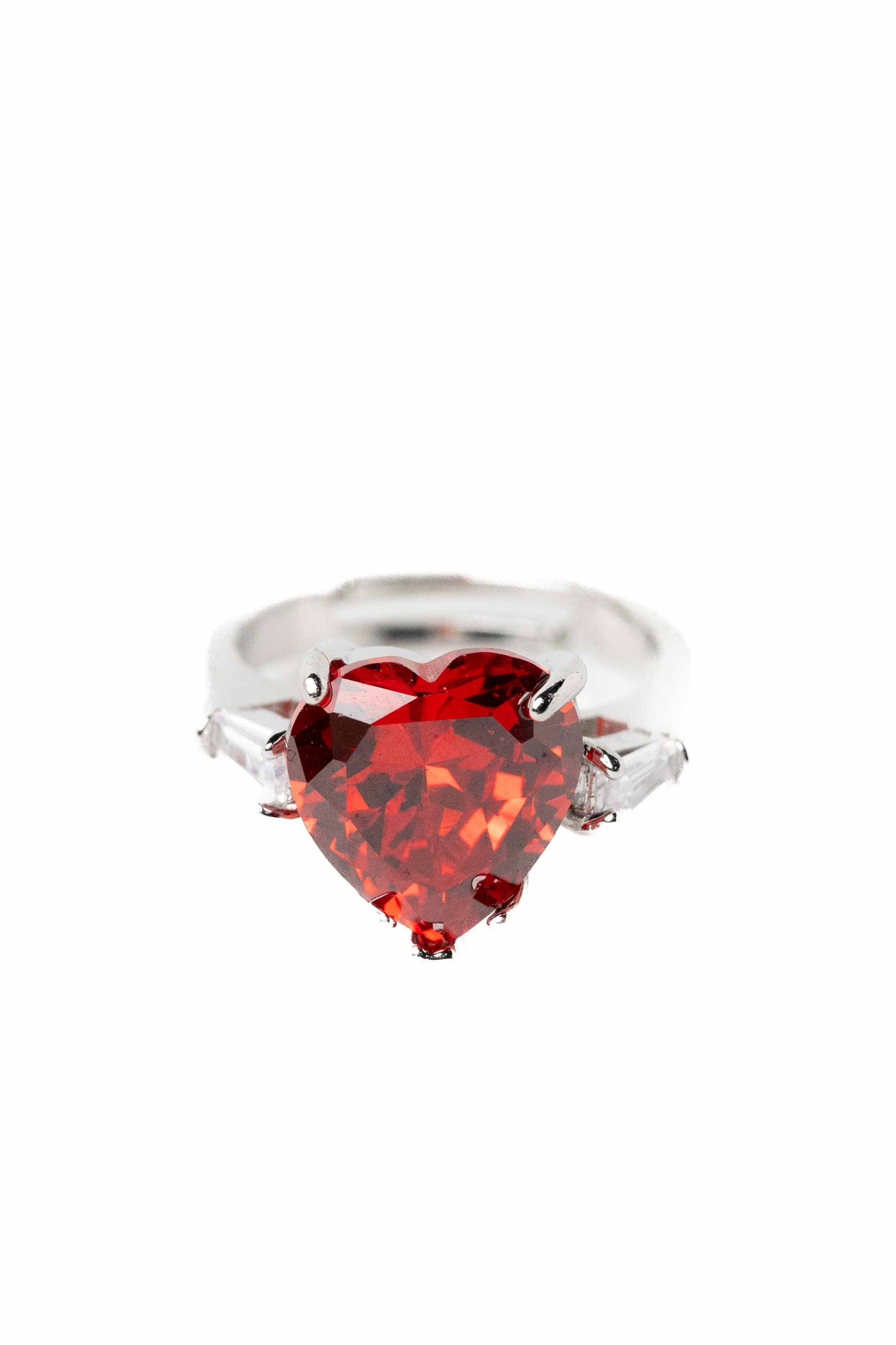 Ruby Love Heart Ring - Silver