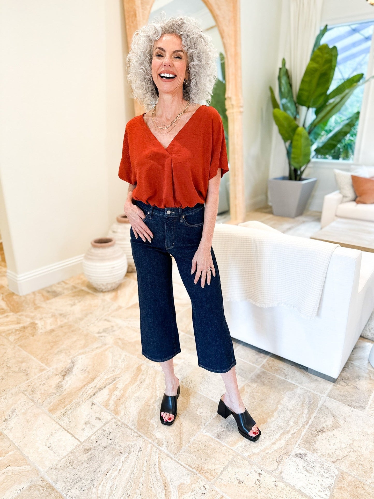 Judy Blue Cute As A Button High Rise Tummy Control Crop Wide Jeans