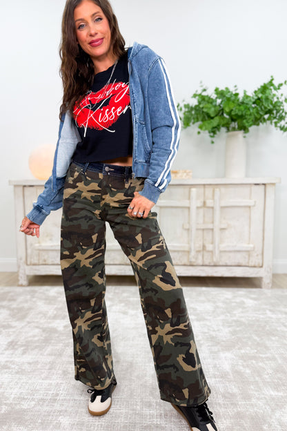 I'm A Survivor - Mid Rise Straight Wide Leg Jeans - Camo