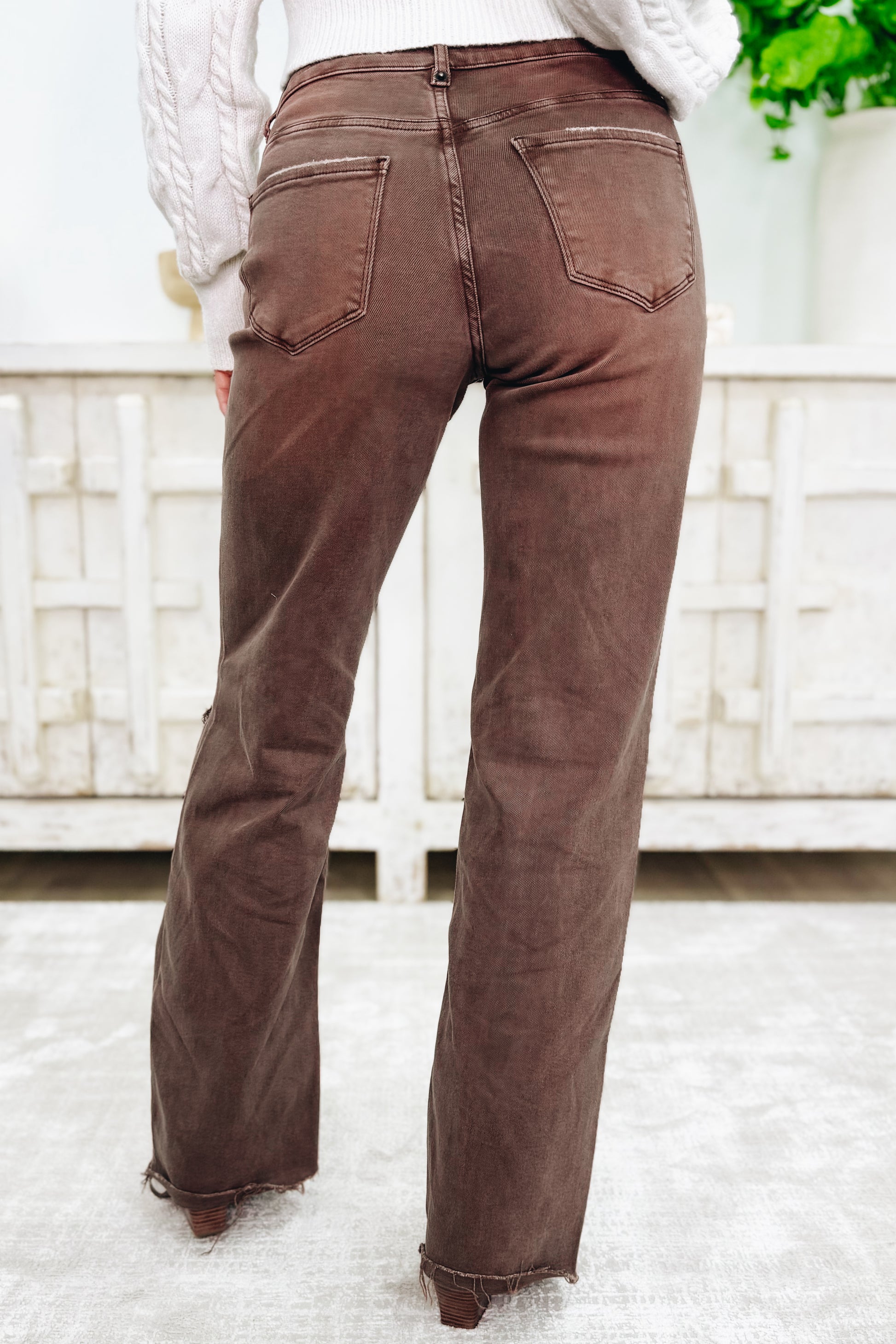 True Obsession By Denim BAR Label - High Rise Wide Leg Tummy Control Jeans - Brown