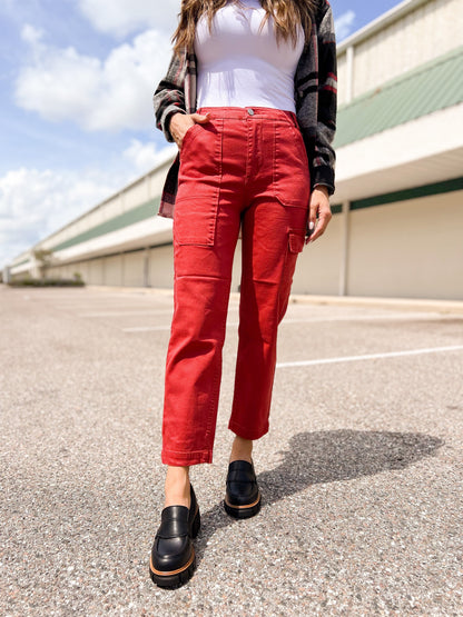 Risen Angelina Cargo Boyfriend Jeans - Brick