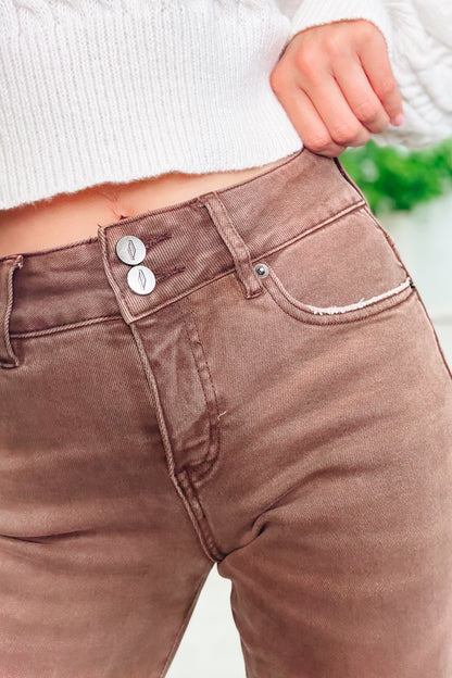 True Obsession By Denim BAR Label - High Rise Wide Leg Tummy Control Jeans - Brown