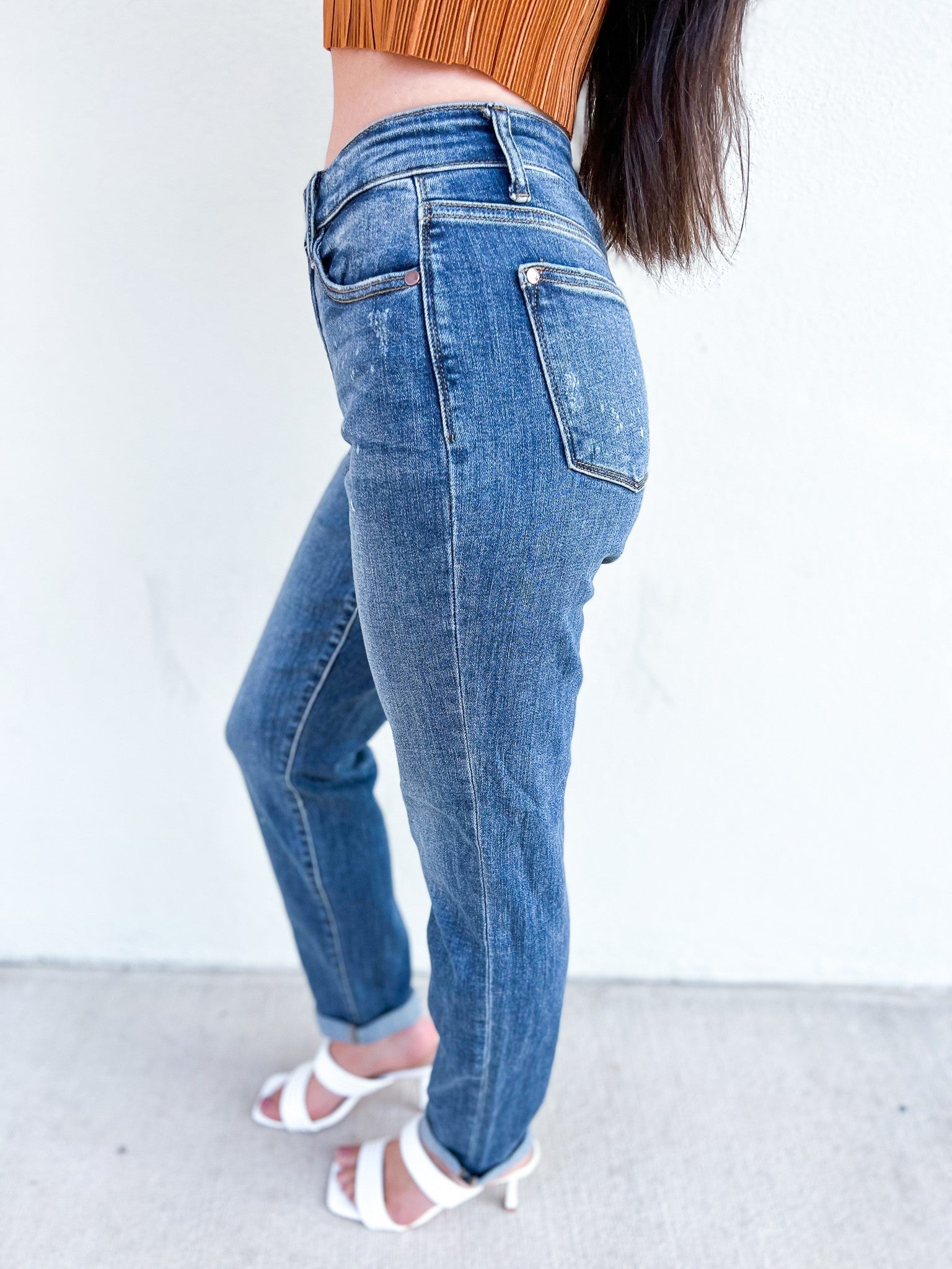Hi-Rise Bleach Splash Boyfriend Jeans