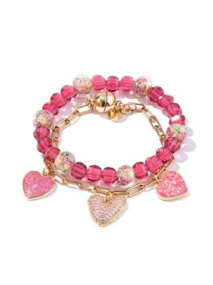 Flower Kiss Charm Bracelet - Pink