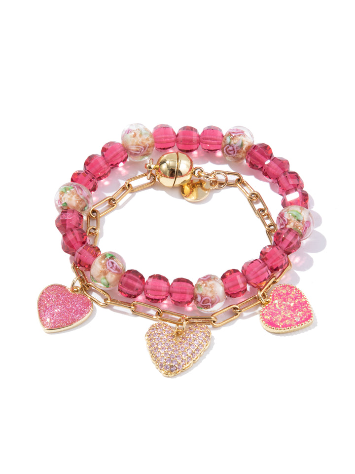 Flower Kiss Charm Bracelet - Pink