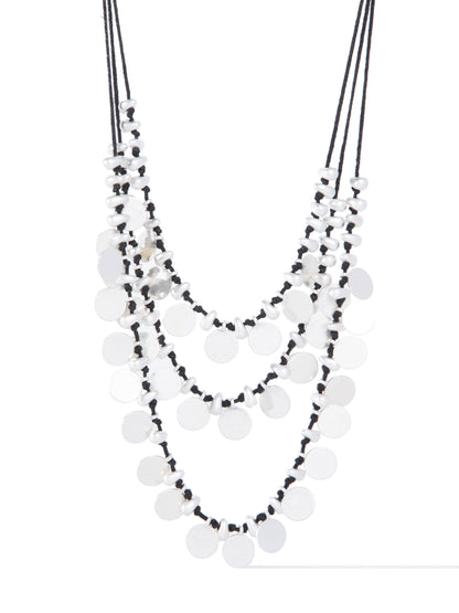 Free Spirit Multi Layered Necklace - Black Pearl White
