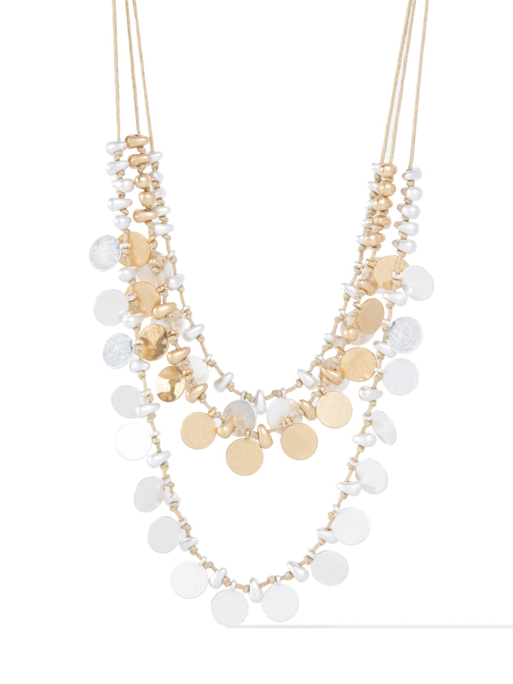 Free Spirit Multi Layered Necklace - Sand Gold Pearl White