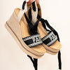 Soda Times City Embroidered Wedge Heel - Black Beige