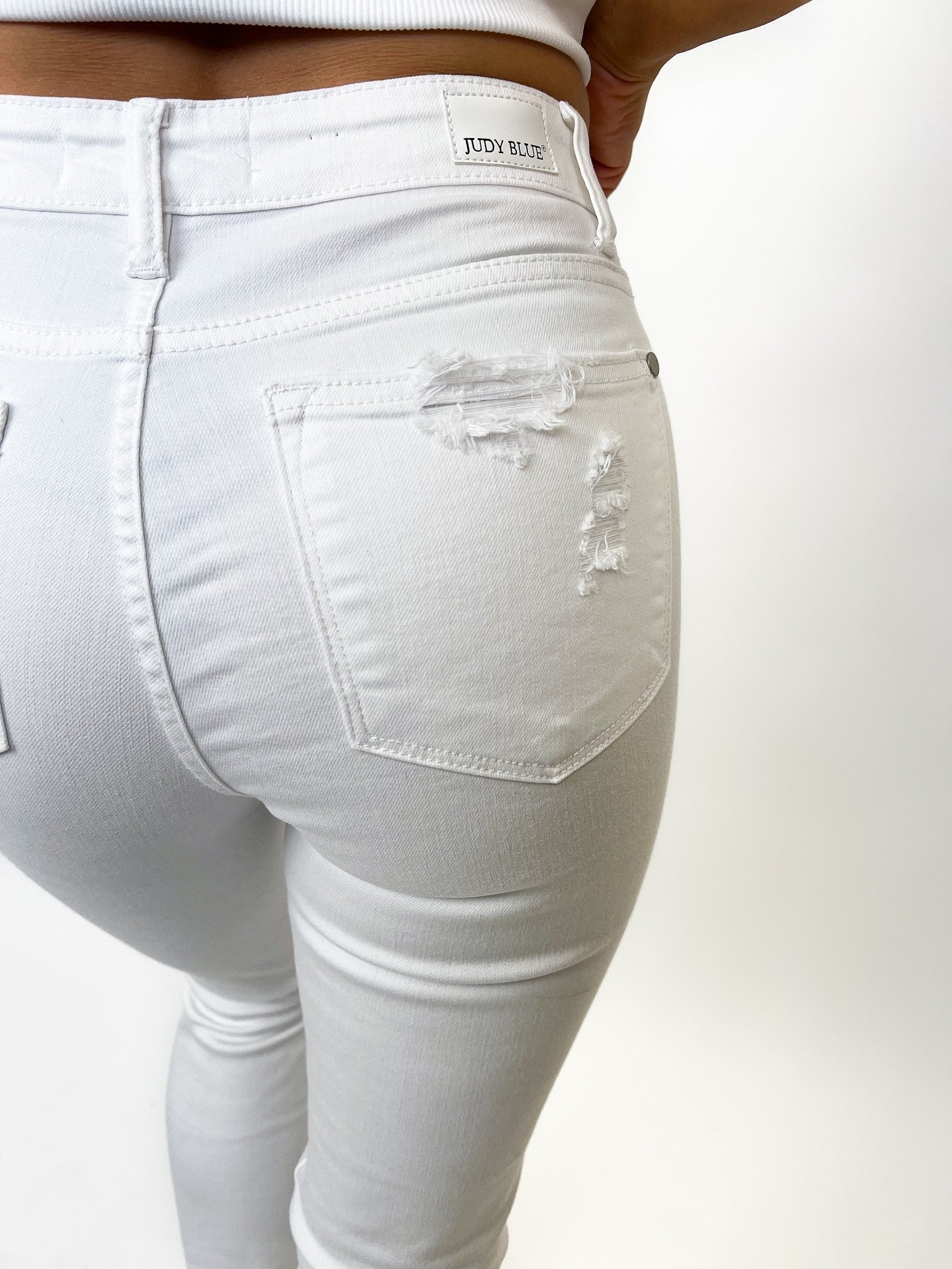 Judy Blue Mid Rise White Destroyed Skinny Jeans