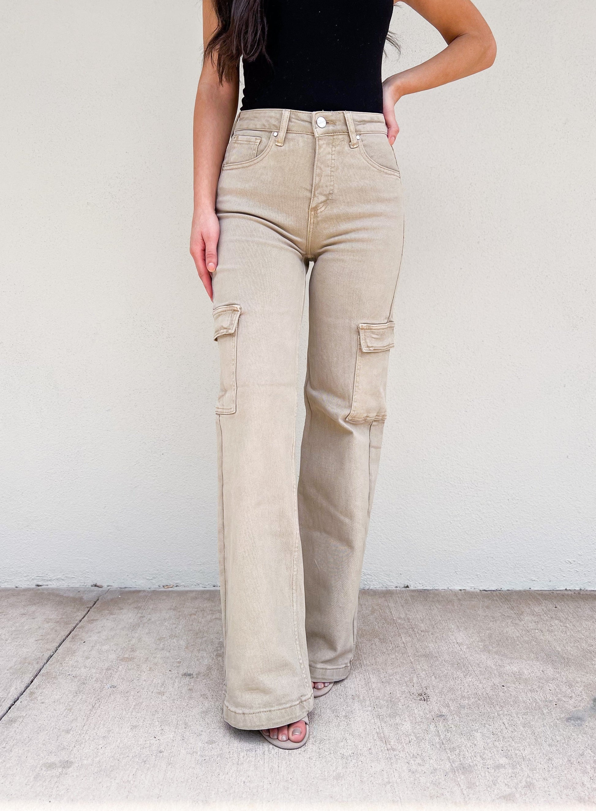 Risen Cargo Wide Leg Jeans - Khaki
