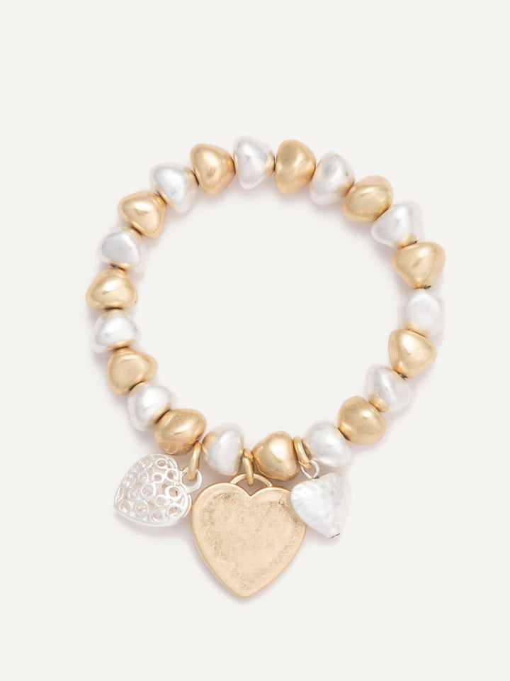 Heart Strings Bracelet - Gold Pearl White