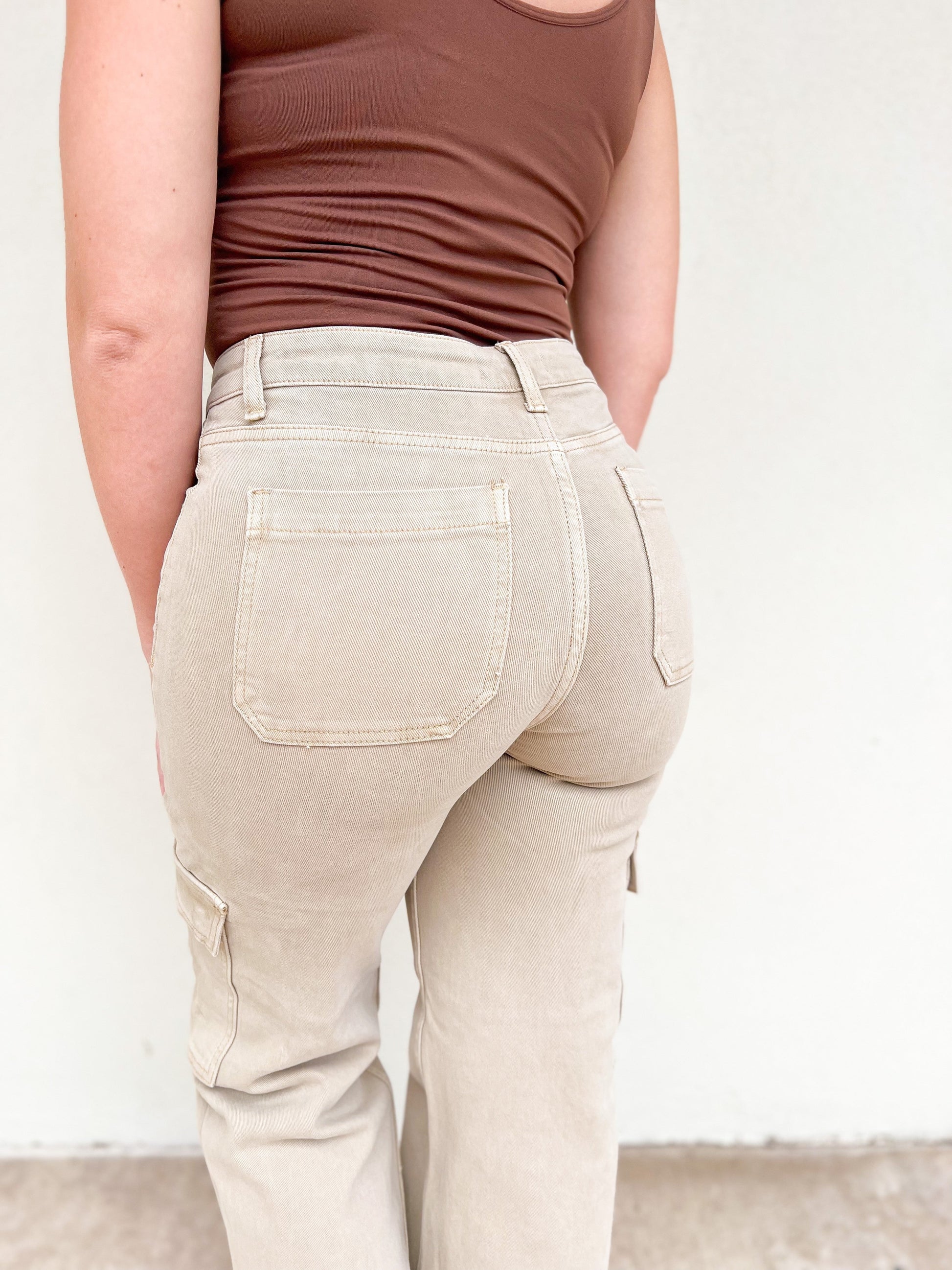 Risen Cargo Wide Leg Jeans - Khaki