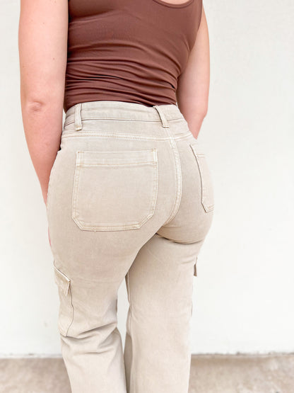 Risen Cargo Wide Leg Jeans - Khaki