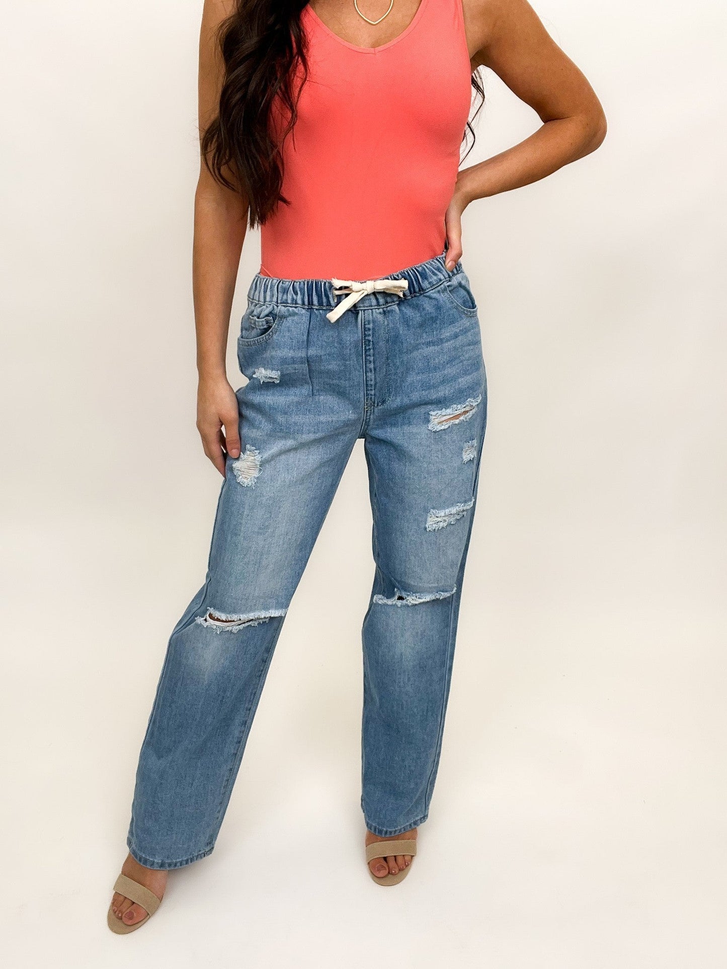 American Bazi High Waist Distressed Straight Jeans
