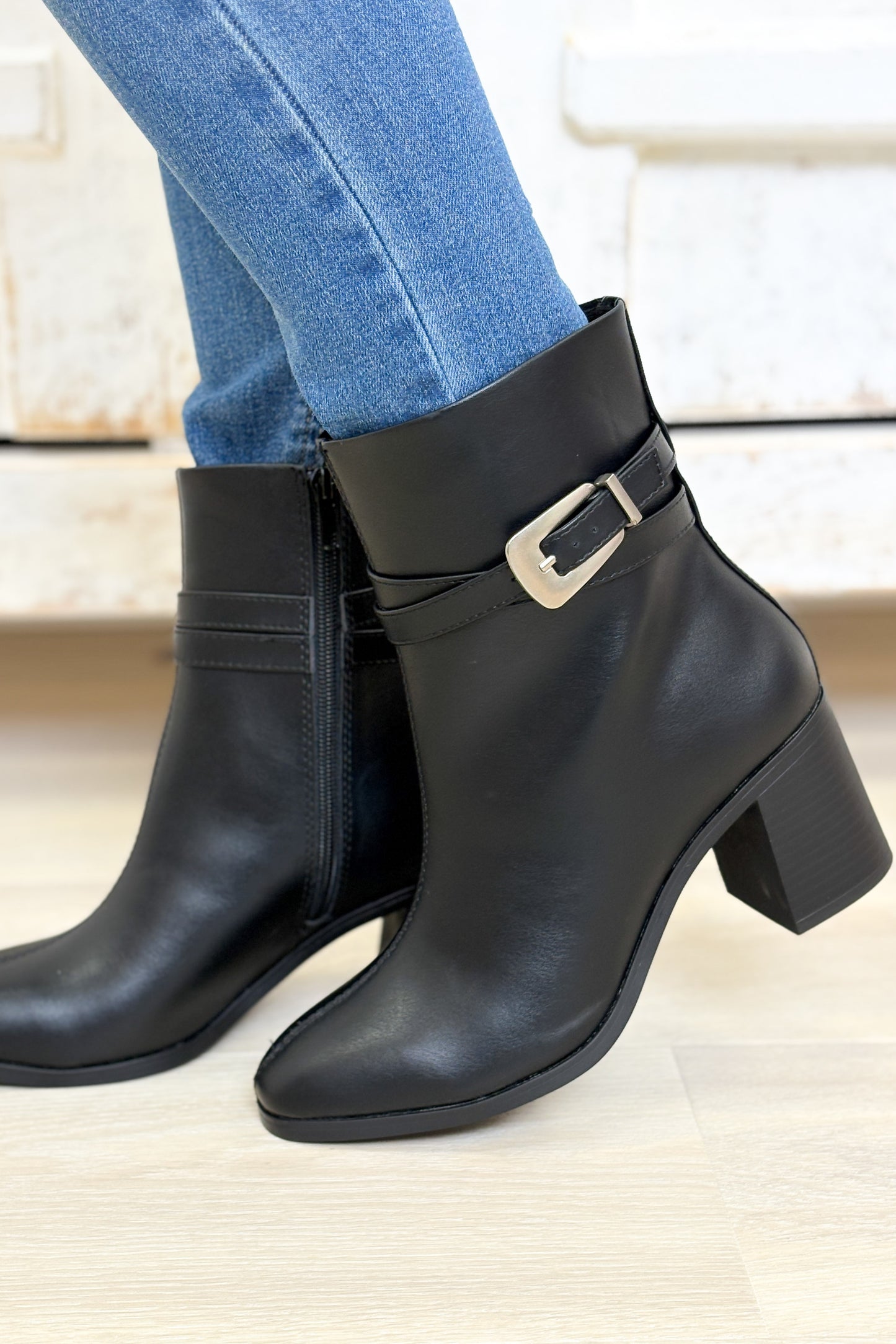 Timmy Buckle Dressy Booties - Black