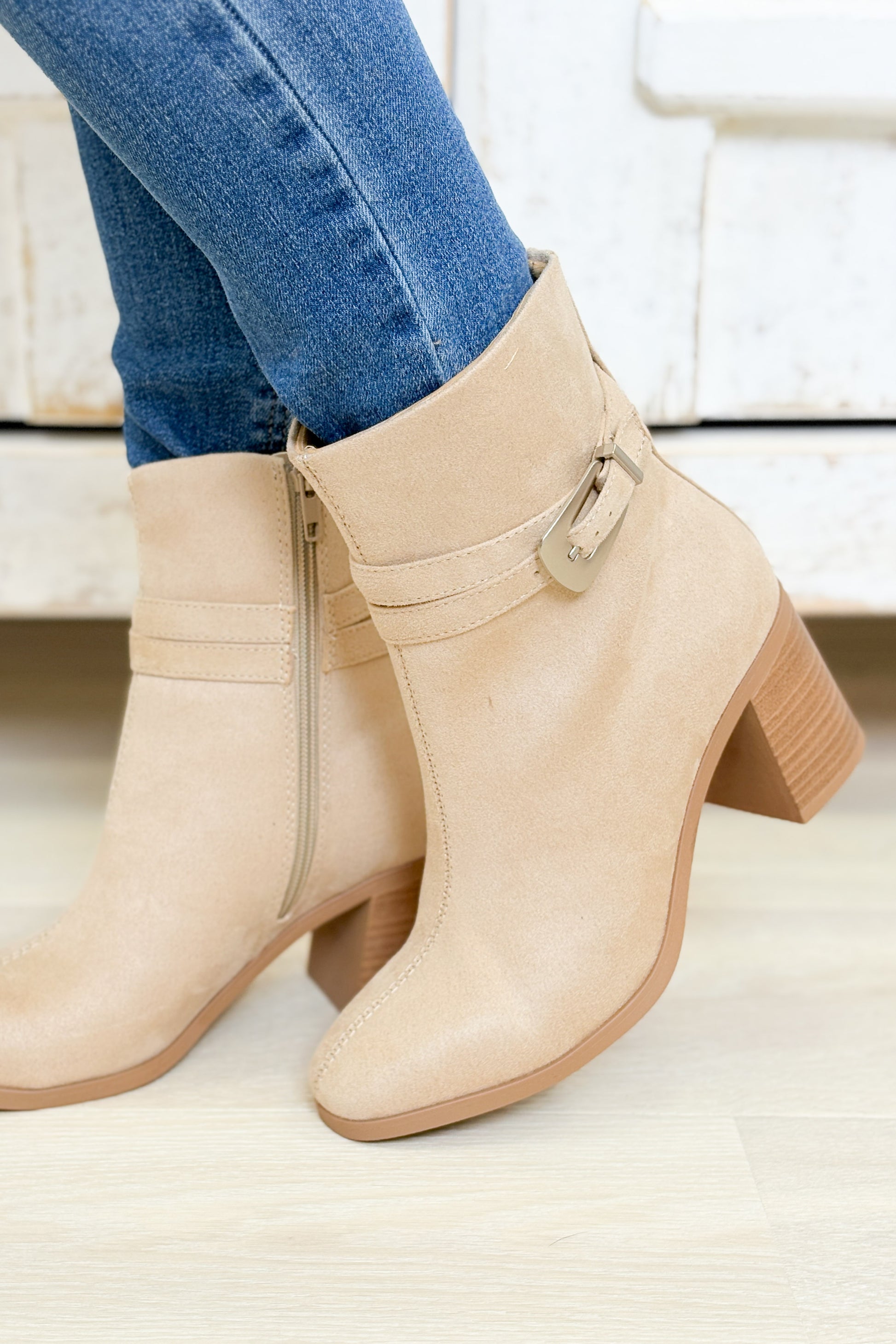 Timmy Buckle Dressy Booties - Camel