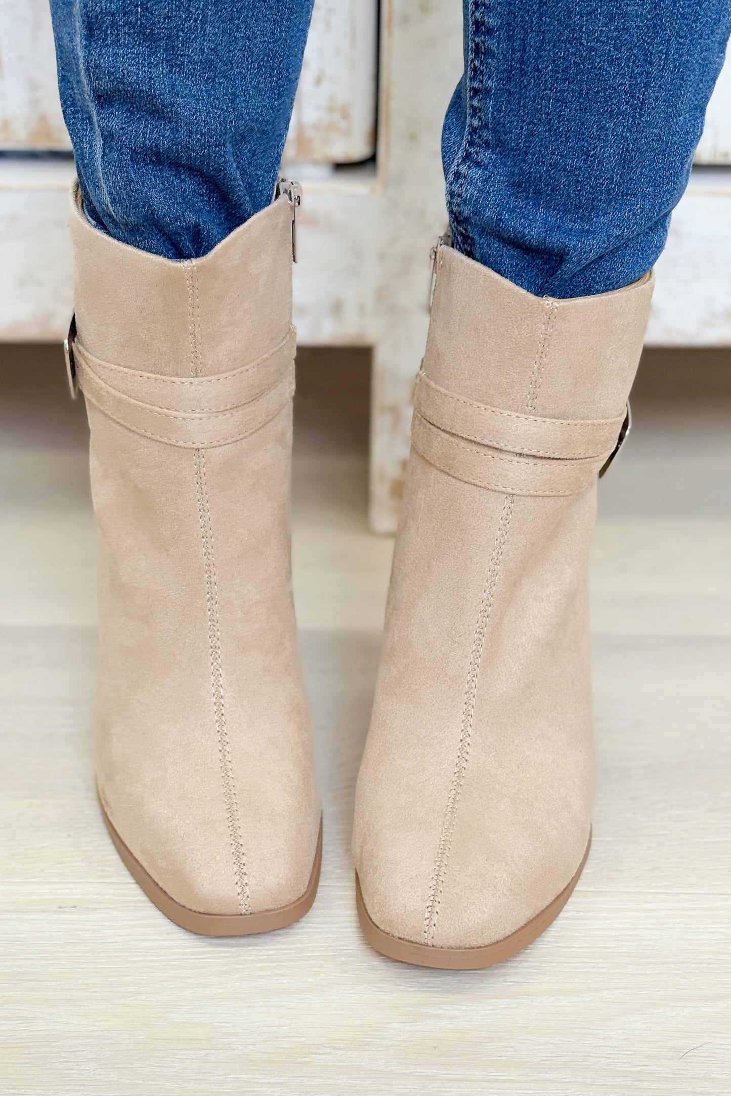Timmy Buckle Dressy Booties - Camel
