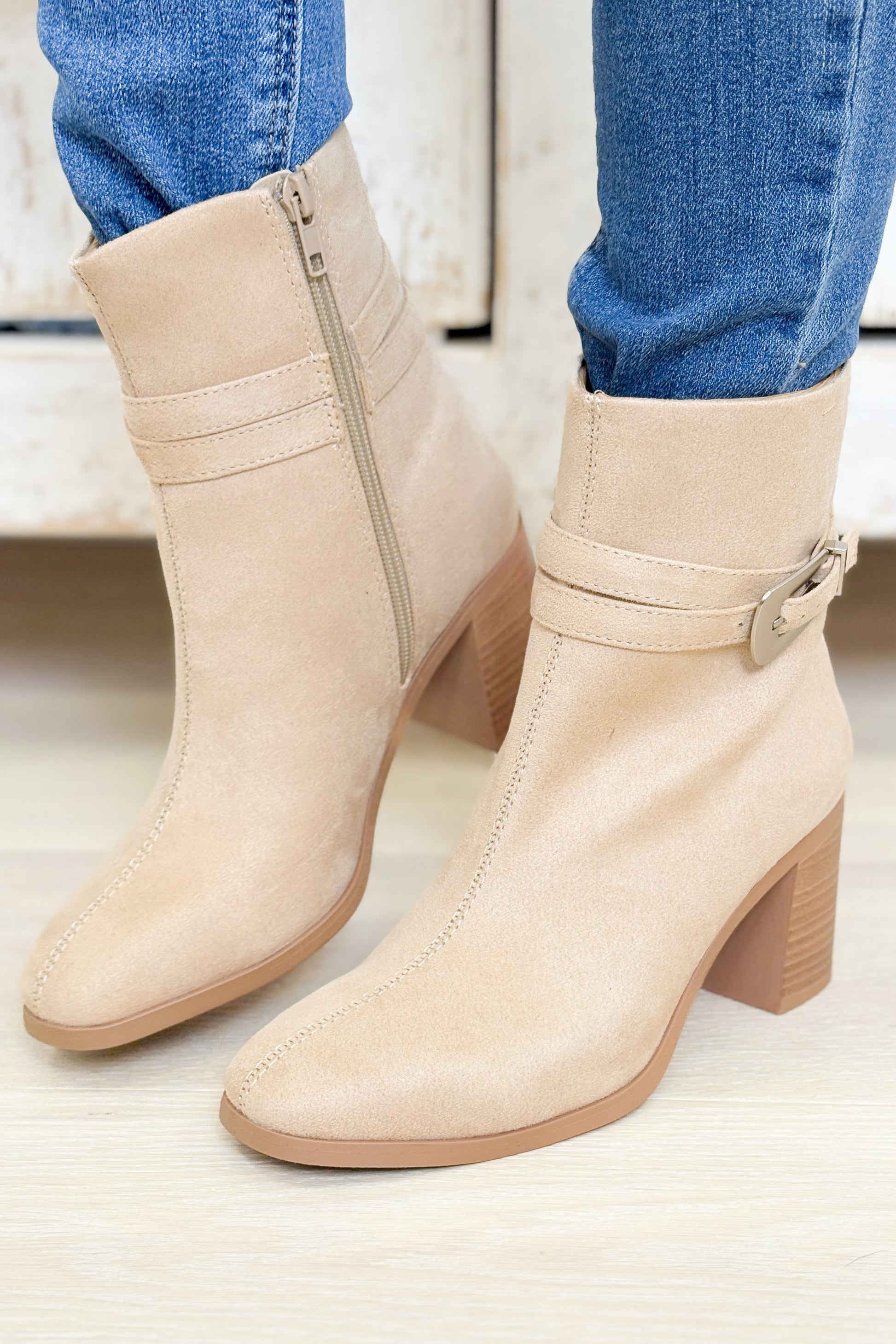 Timmy Buckle Dressy Booties - Camel